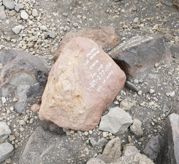 A worrying message on a volcano rock