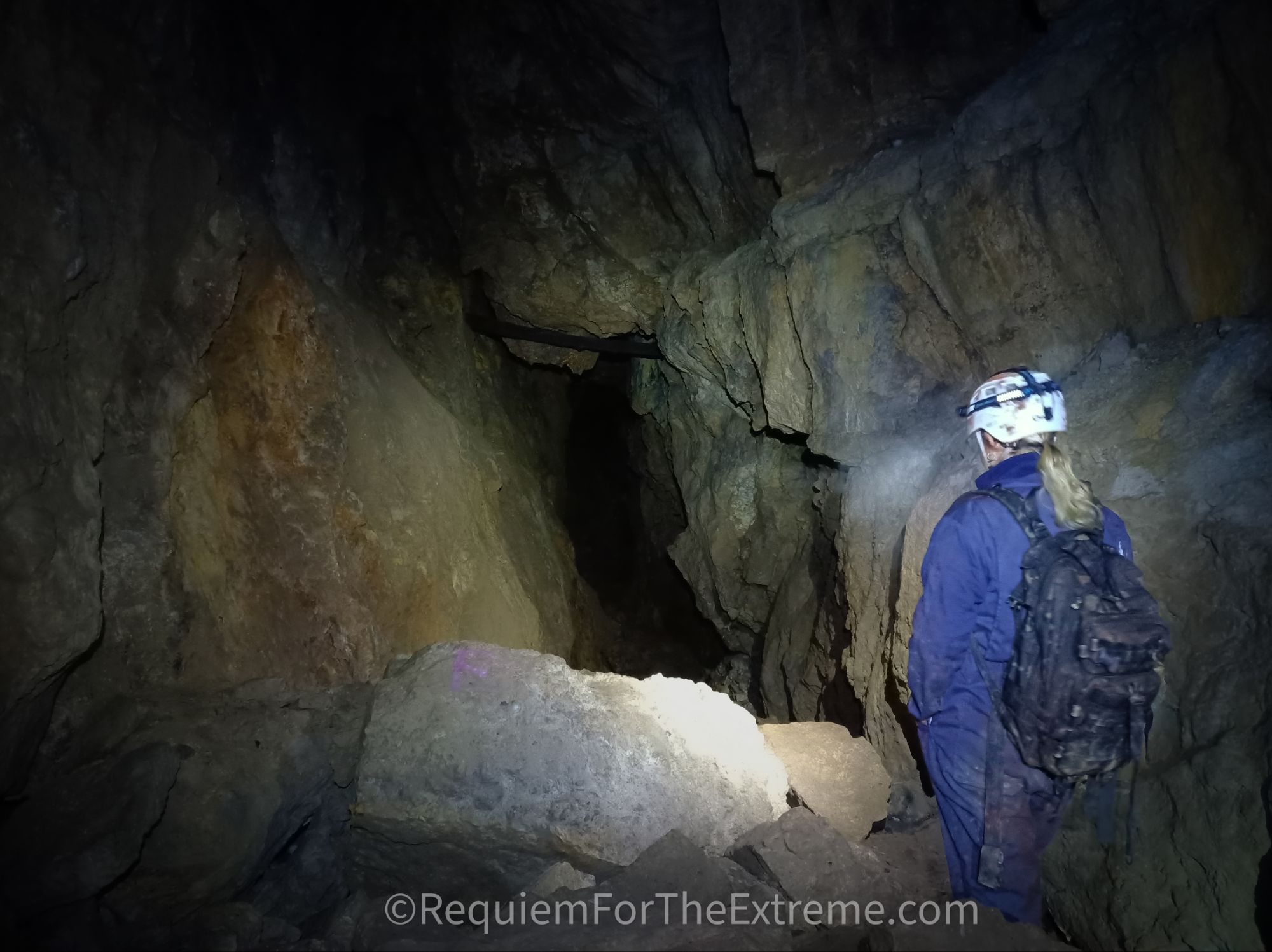 Clare looking into the darkness of Wapping Mine Matlock Bath
