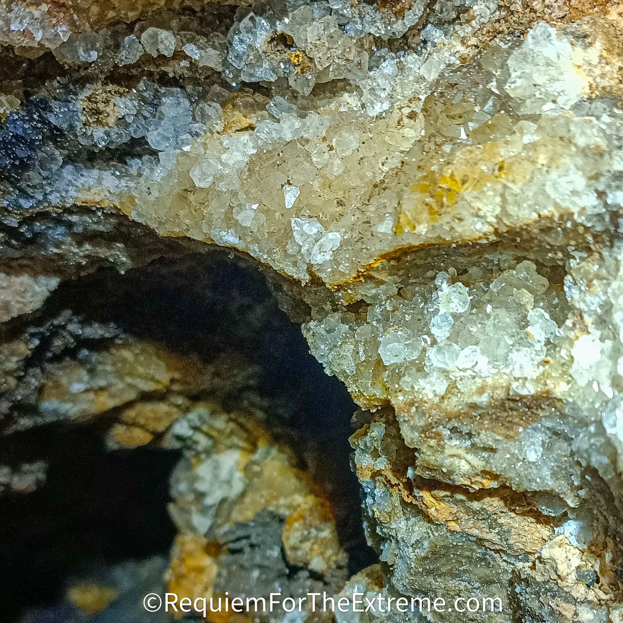 Crystals on the Wall of Wapping Mine, Matlock Bath